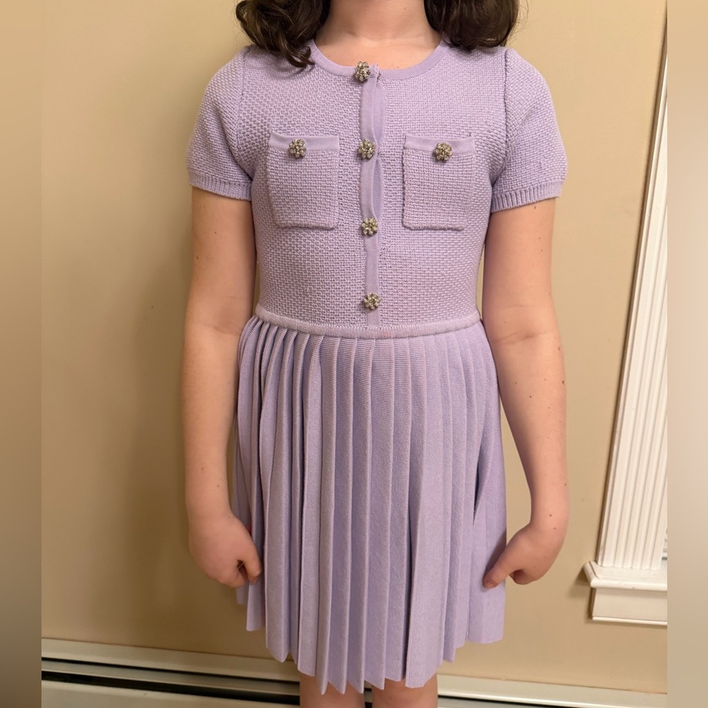 Self-Portrait Lavender purple Knit Dress with crystal Button Accents